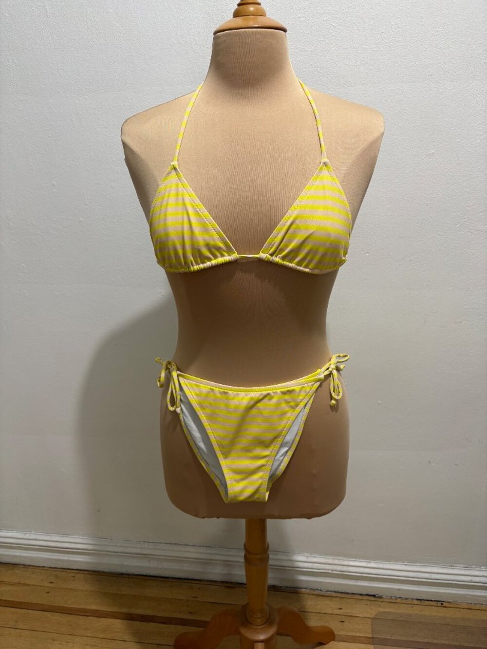 Delfina THE PENNY sliding triangle bikini in yellow & peach stripe